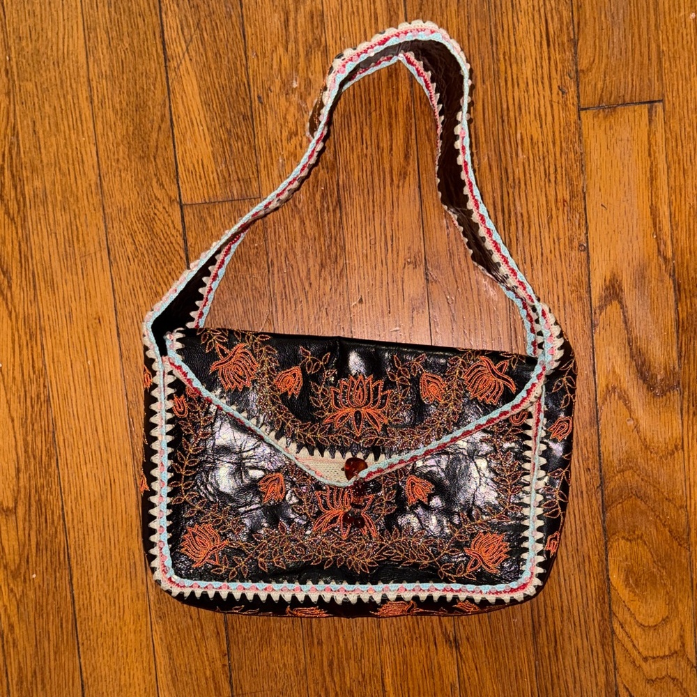 Buba London Embroidered Chocolate and Orange Women's Bag
